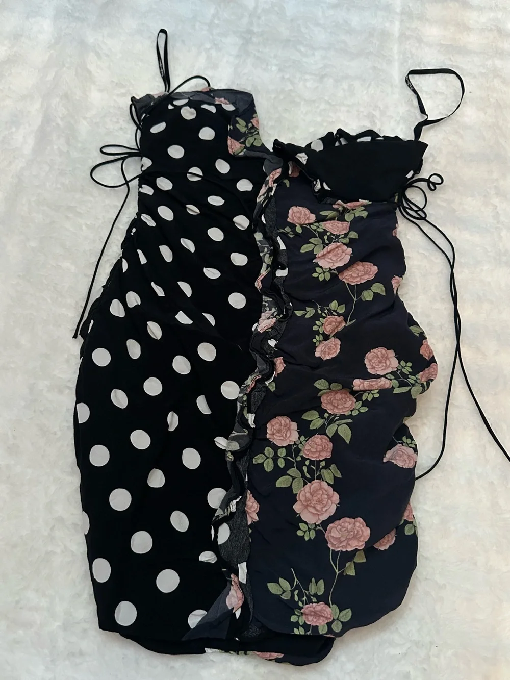 For Love & Lemons Mochi Shirred Mini Dress Roses Polka Dot Floral 39217_10